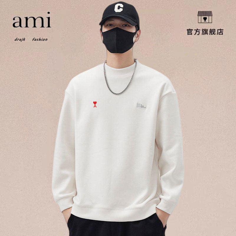 正品AMI DRAJK绒长袖t恤男士秋季加厚保暖内搭半高领卫衣打底衫春