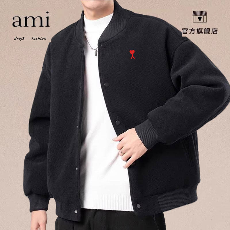 正品AMI DRAJK棒球领棉服男秋冬2025新款灯芯绒加厚保暖轻薄外套