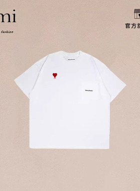 正品AMI DRAJK日系重磅300g纯棉圆领口袋T恤短袖宽松city boy风男