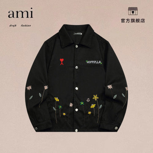 正品AMI DRAJK美式时尚小花刺绣外套男春秋季高街ins个性休闲夹克