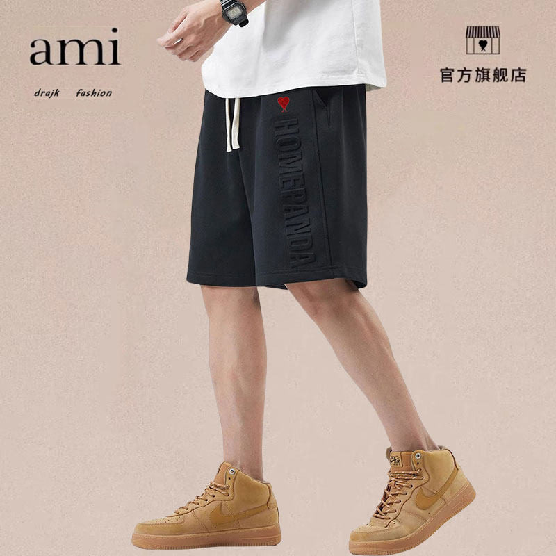 正品AMI DRAJK春夏新款重磅运动短裤男宽松潮牌休闲篮球黑色6分裤