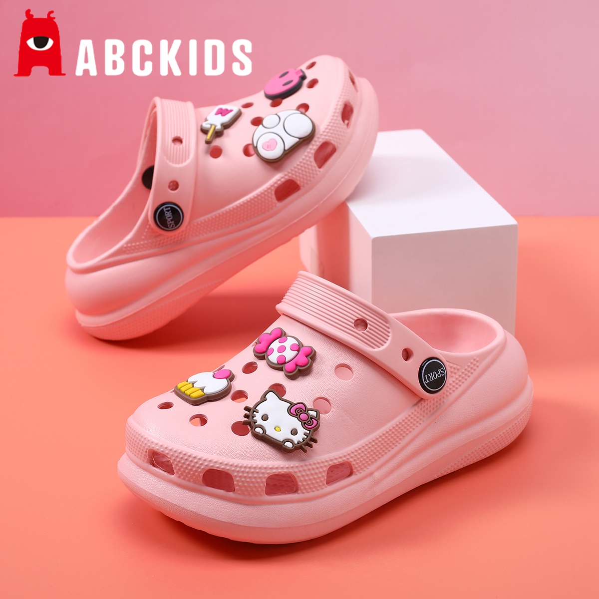 Abckids儿童洞洞鞋女童拖鞋夏季新款防滑软底女孩外穿宝宝沙滩鞋