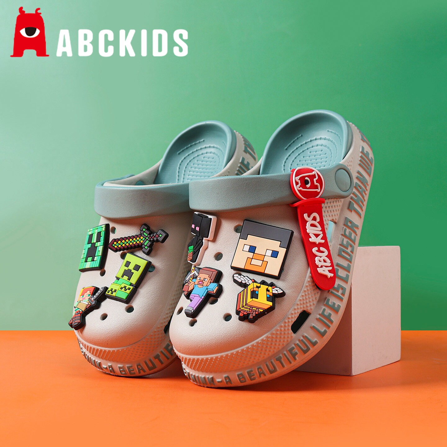 abc我的世界儿童洞洞鞋男童拖鞋夏季新款防滑软底凉鞋男孩沙滩鞋