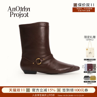 【新品】AnOther Project terra中筒短跟骑士靴复古尖头短靴子女