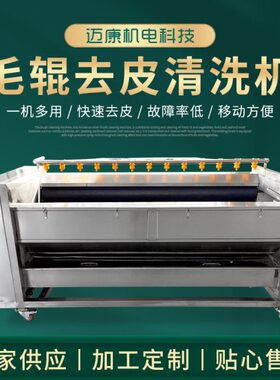 现货毛刷土豆清洗机 毛辊红薯去皮机 全自动小型莲藕磨皮机
