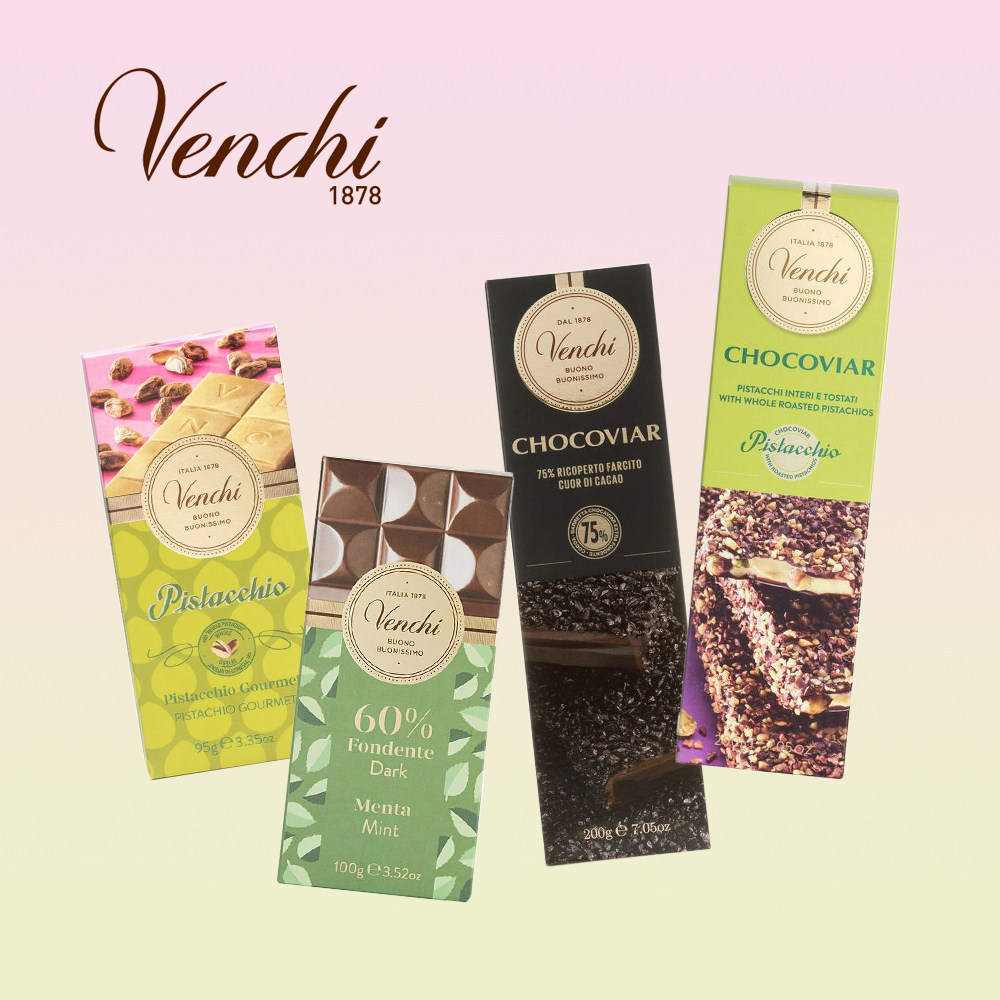 意大利进口Venchi闻绮黑鱼子酱开心果鱼子酱薄荷黑巧克力排块200g
