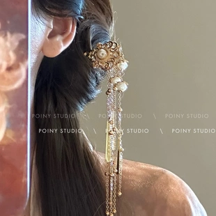 金銮鎏辉~古风轻奢珍珠流苏u型发簪女盘发发钗簪子发饰中式配饰