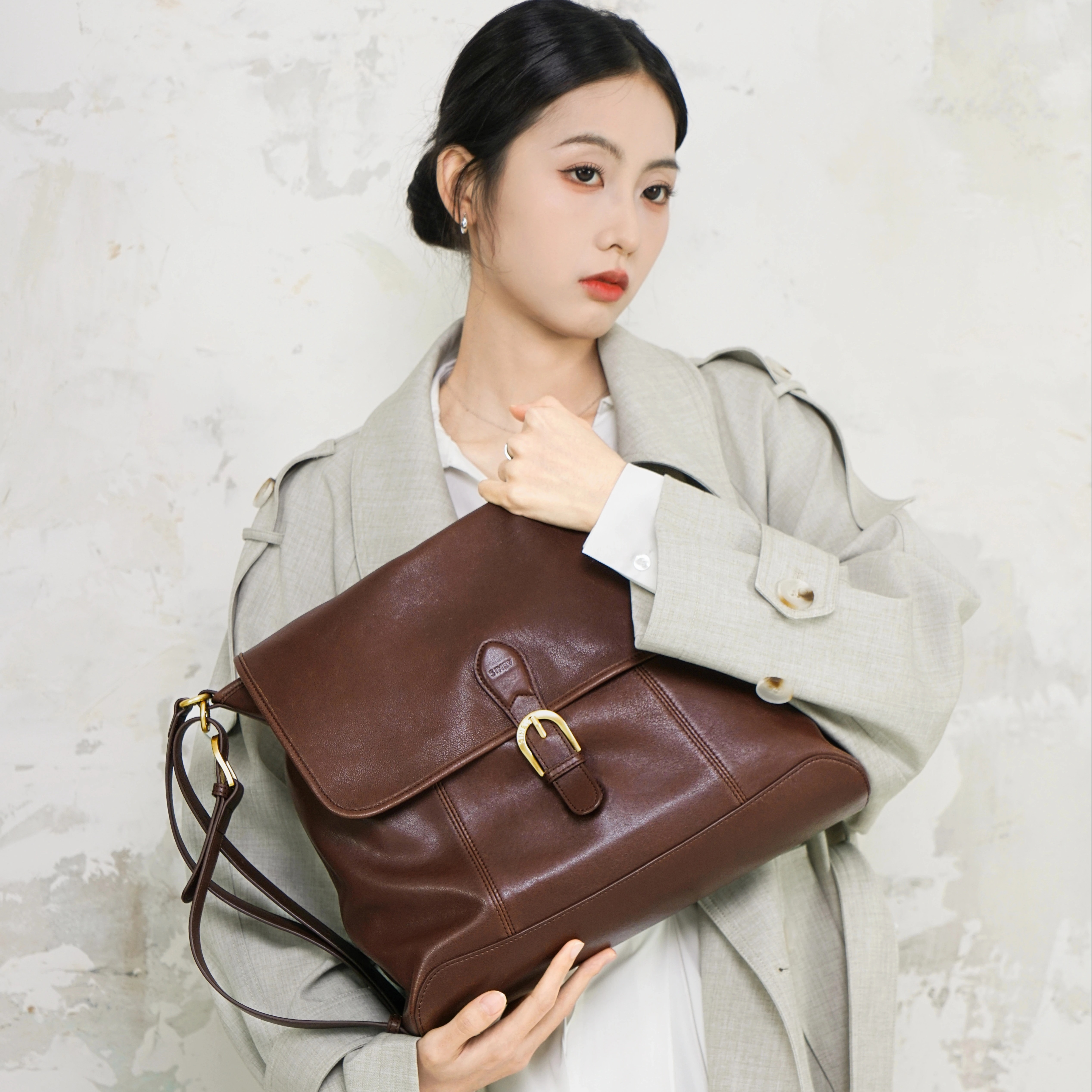 SIMEV杉谷头层羊皮双肩包背包