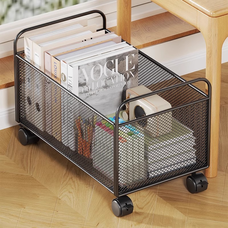 桌边书架书包置物架家用落地可移动带轮小推车杂物柜简易收纳书柜