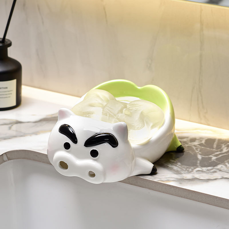 肥嘟嘟左门卫肥皂盒沥水家用置物架卫生间洗漱陶瓷浴室香皂盒