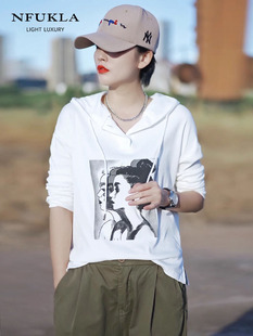 中长款 潮牌卫衣女2025春秋季 休闲宽松打底衫 时尚 网红连帽t恤 新款