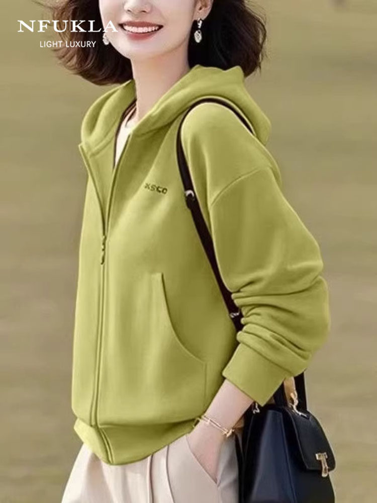 2025超火减龄黄色连帽卫衣外套薄款女春秋季休闲运动拉炼开衫上衣,女装/女士精品,短外套,淘宝优惠券,粉丝福利购,淘宝优惠卷