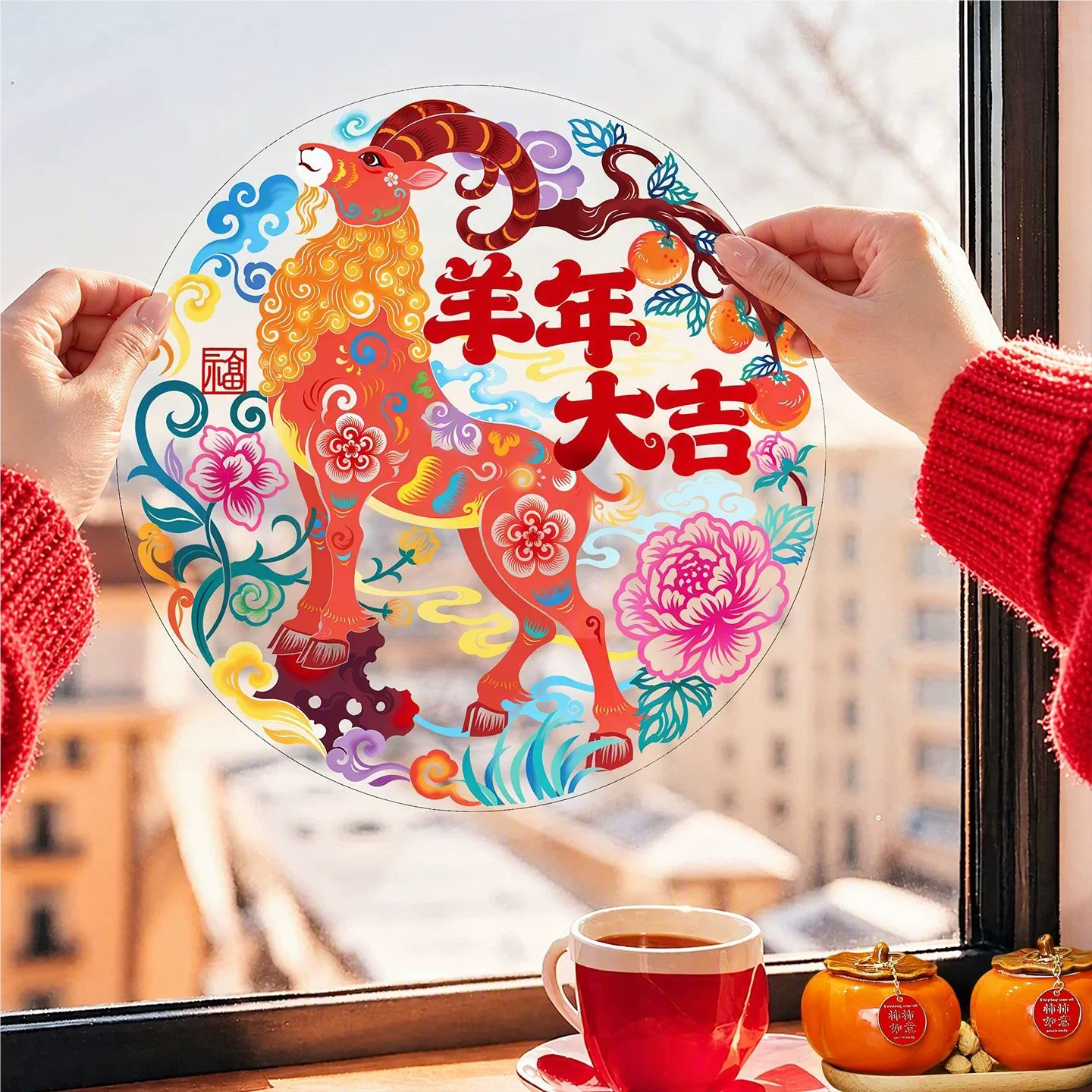 2027羊年新年福字剪纸静电窗贴