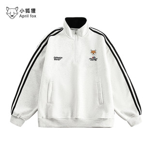 英国小狐狸美式条纹重磅半拉链卫衣外套男士新款宽松字母刺绣运动