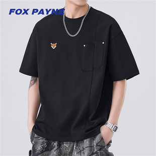 圆领黑色上衣宽松口袋半袖 T恤男夏季 PAYNE小狐狸凉感短袖 英国FOX