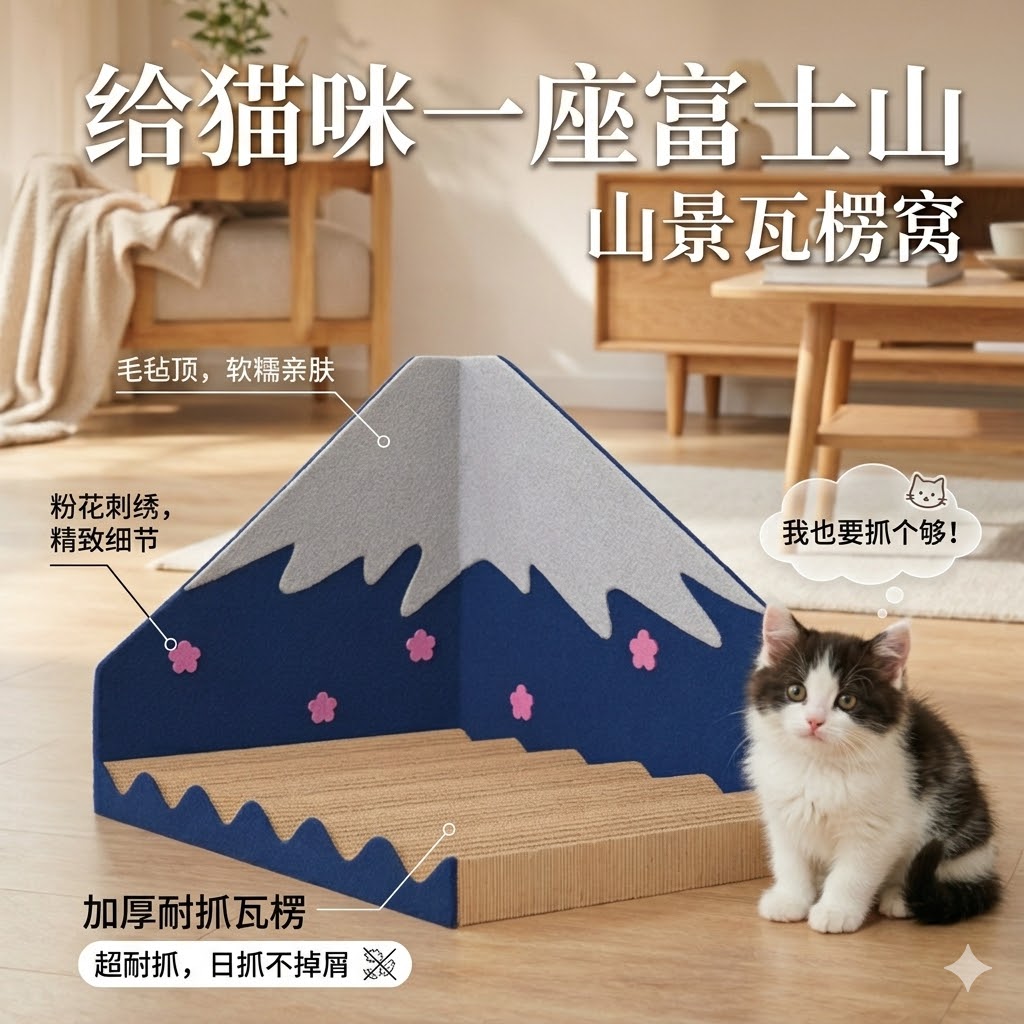 雪山猫抓板猫窝两用瓦楞纸板耐抓图片