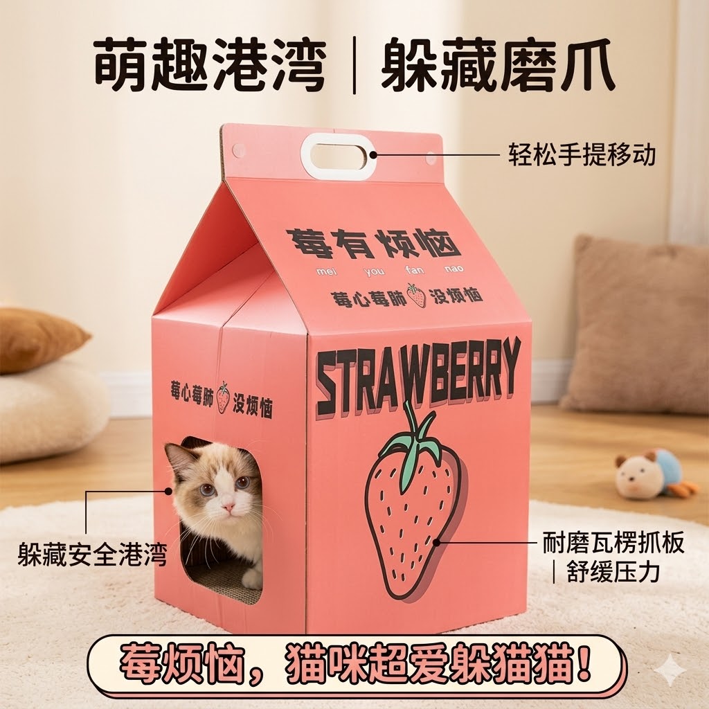 牛奶盒猫窝猫抓板一体别墅猫屋图片