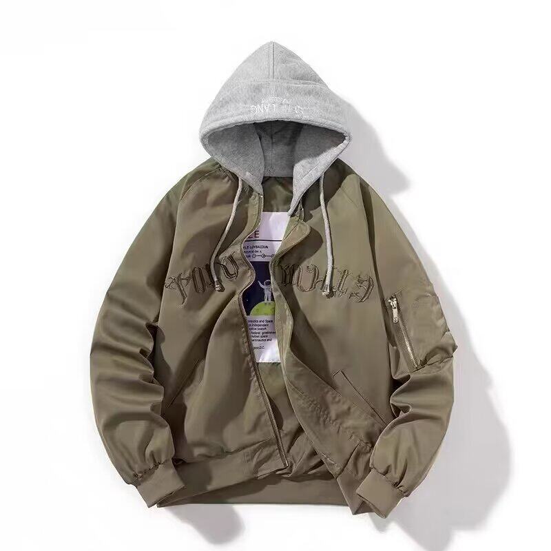 潮牌高街飞行员夹克棒球服男女春夏秋新款简约字母黑色青少年外套