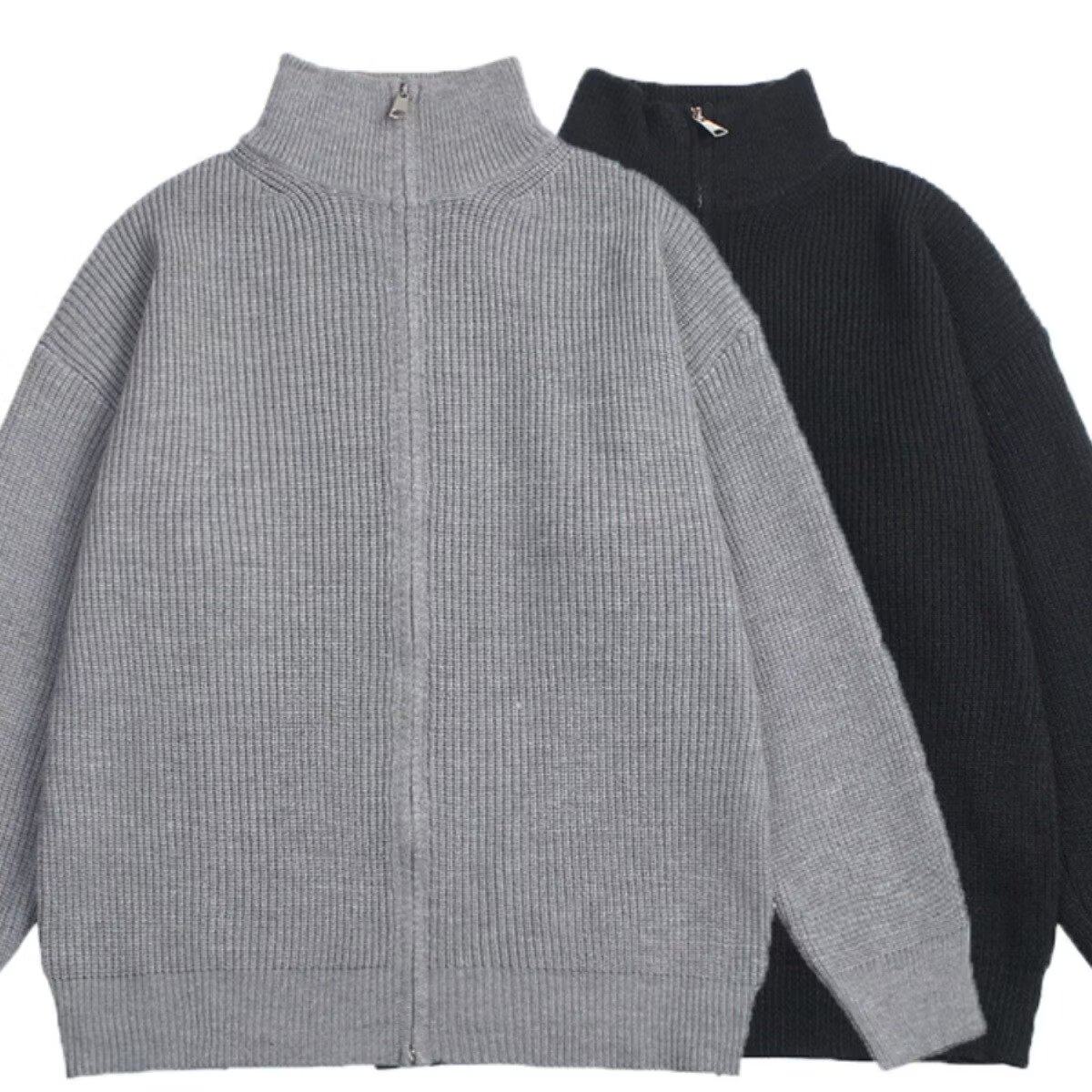 双拉链秋冬针织衫开衫纯色外套高级感男装毛衣品质青年上衣