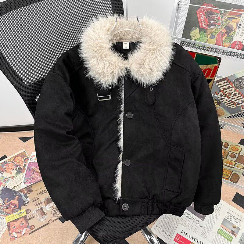 美式高街座山雕棉服男款冬季加厚毛领外套高级感痞帅夹克棉衣