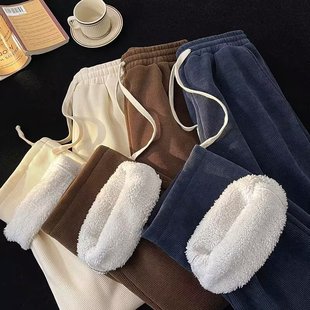 棕色裤子男女冬季2025新款高腰直筒微喇卫裤宽松休闲阔腿裤