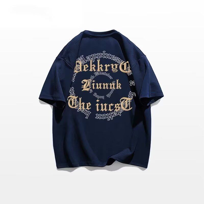 美式高街创意字母印花短袖夏季男设计感小众宽松百搭纯色圆领T恤