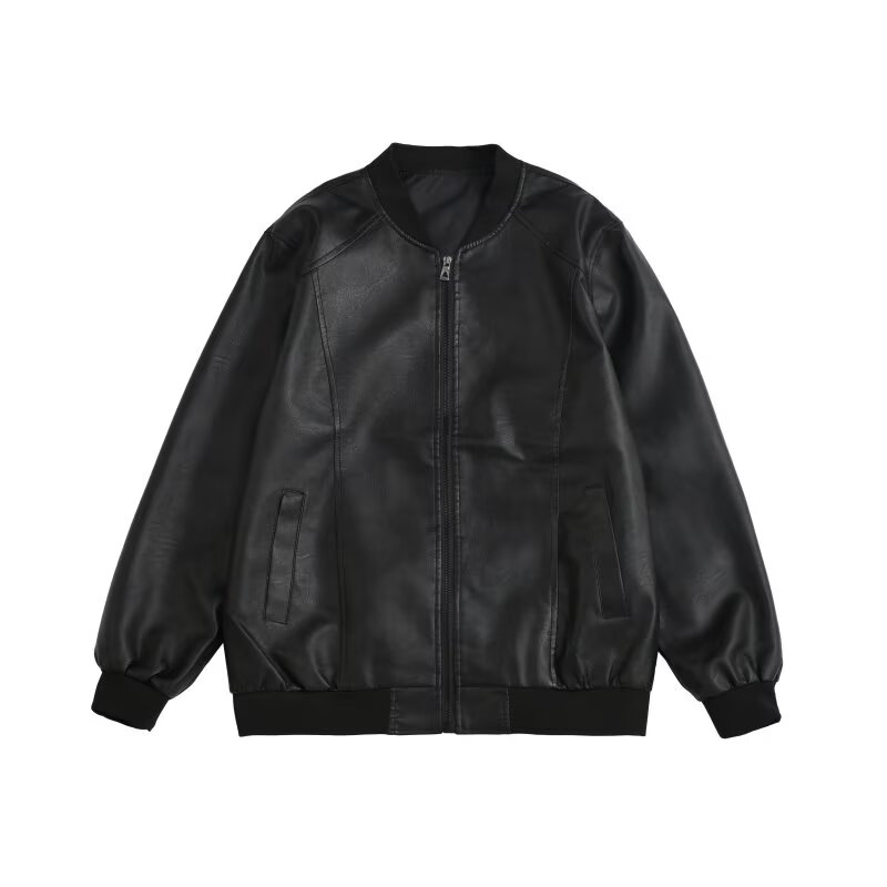 原宿棒球服领皮衣夹克百搭新款气质ins时尚慵懒日系简约潮流流行