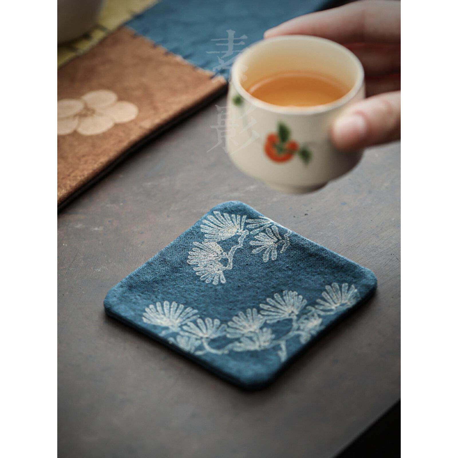 素影手工扎染棉麻杯垫中式布艺茶壶垫子隔热家用茶杯茶托禅意茶道