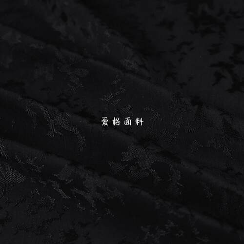 光泽古风 黑色不规则蝴蝶提花织花亚麻棉麻面料汉服旗袍裙布料