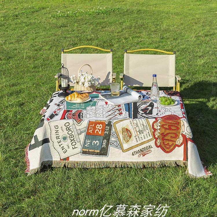 户外露营桌布万能盖巾针织毯格子布艺文艺四季用新款棉麻复古加厚