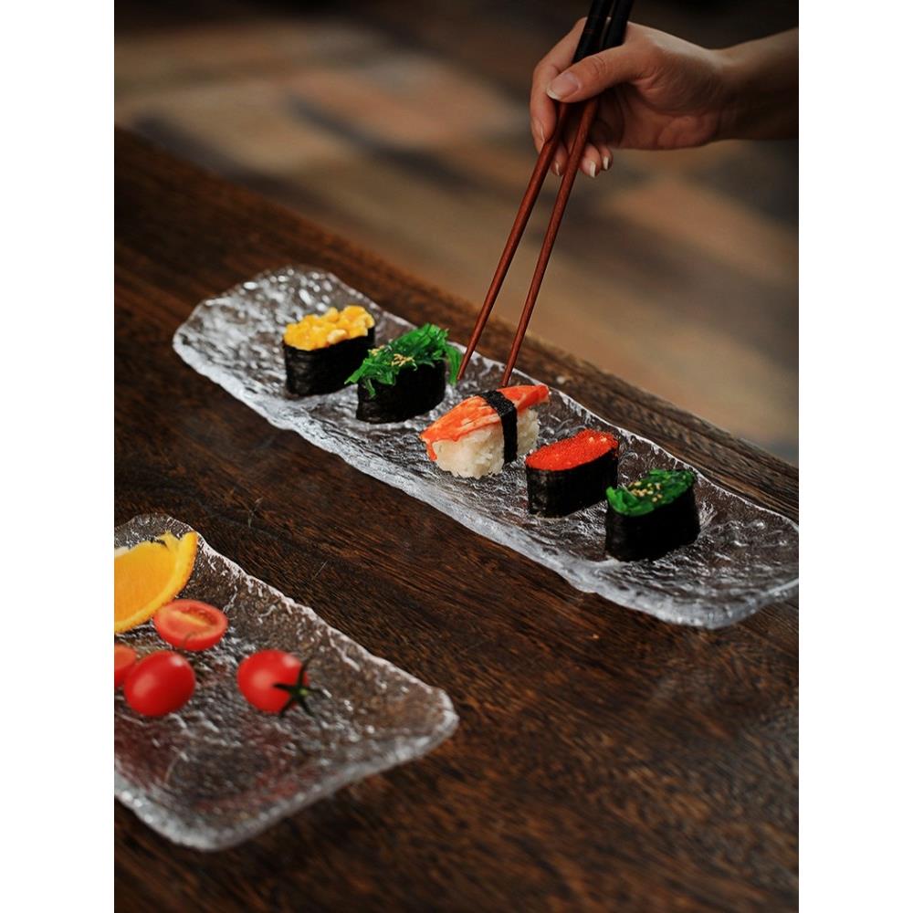 日式冰露玻璃盘子长方形托盘家用甜品盘平盘餐具日本料理盘寿司盘