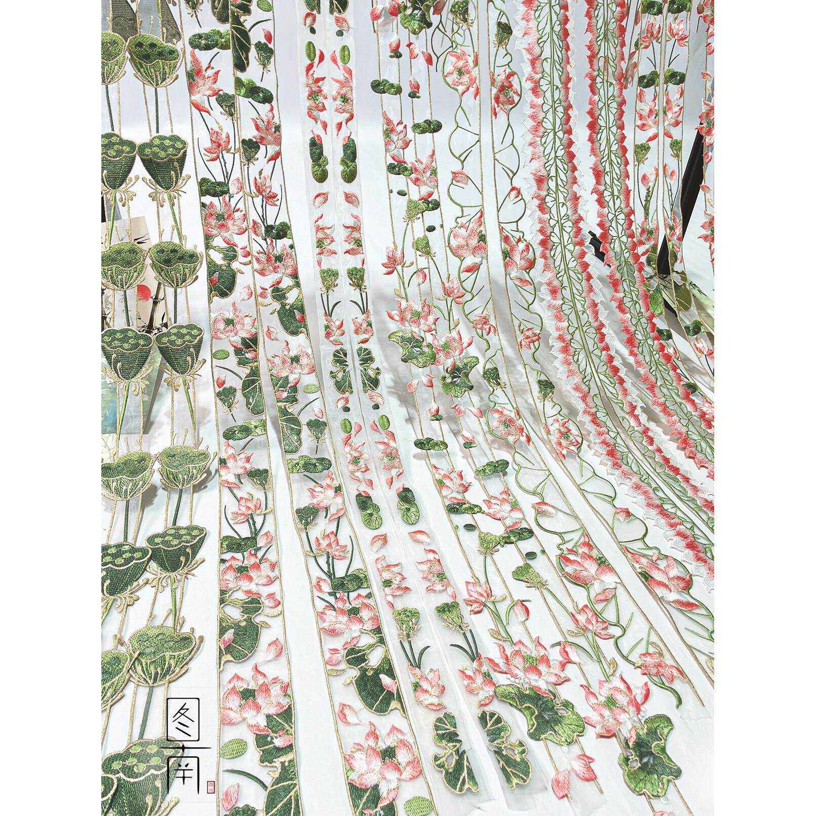 原创蕾丝荷花边辅料绣花重工刺绣汉服袖领口欧根纱窗帘边条diy