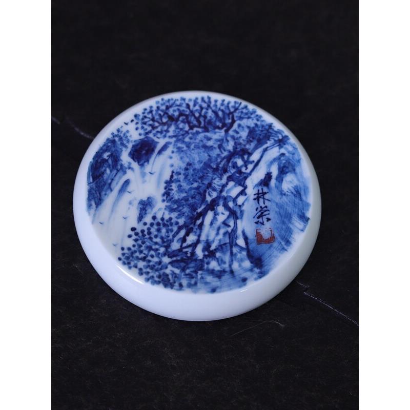 九希堂手绘青花瓷盖置壶垫加厚壶承盖托陶瓷茶具圆形茶托茶具配件