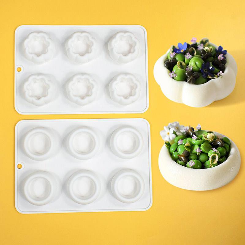 6连花形小花盆法式慕斯模具圆形凹槽巧克力硅胶模具diy蛋糕烘焙