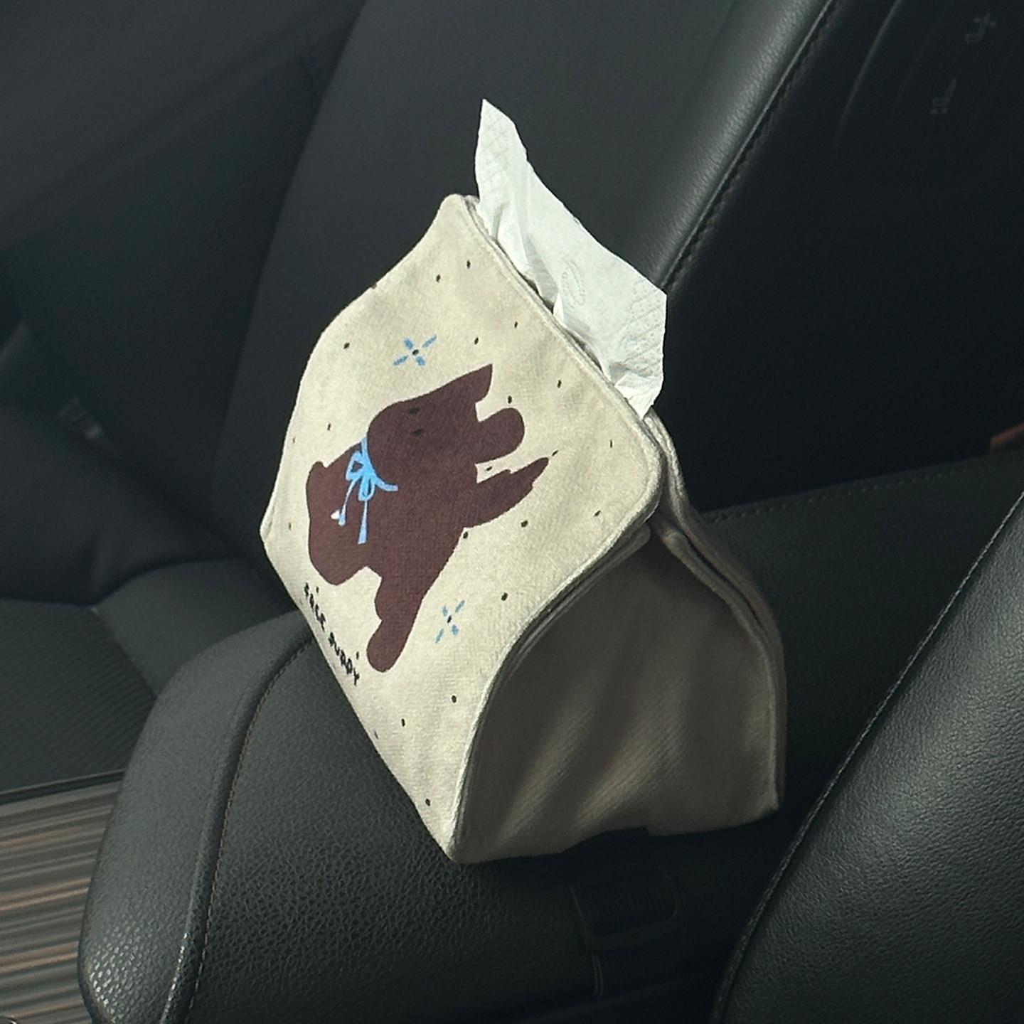 波点蝴蝶结小狗车载漂亮纸巾盒中央扶手箱专用 汽车车内抽纸盒A96