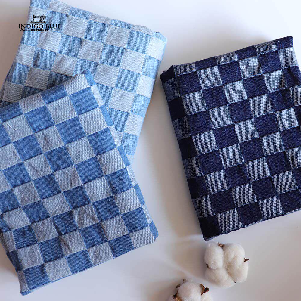 格子水洗厚纯棉牛仔布料面料加厚外套衣服裤子布料面料春秋DIY