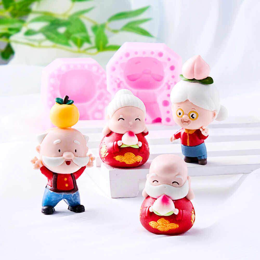 寿星寿婆柿子爷爷寿桃奶奶祝寿生日蛋糕甜品台巧克力石膏硅胶模具