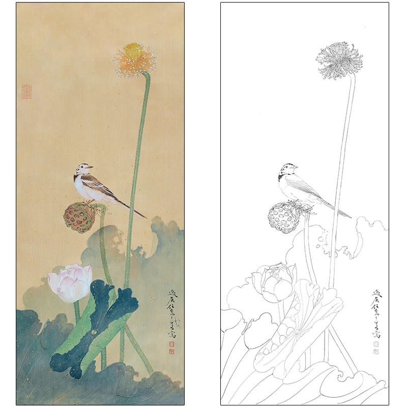 任重花鸟工笔画白描底稿《荷塘》临摹勾线高清打印稿RD01