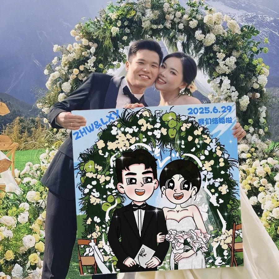 星碟公主情侣新结婚布置礼物手绘装饰画定制卡通闺蜜真人照片diy