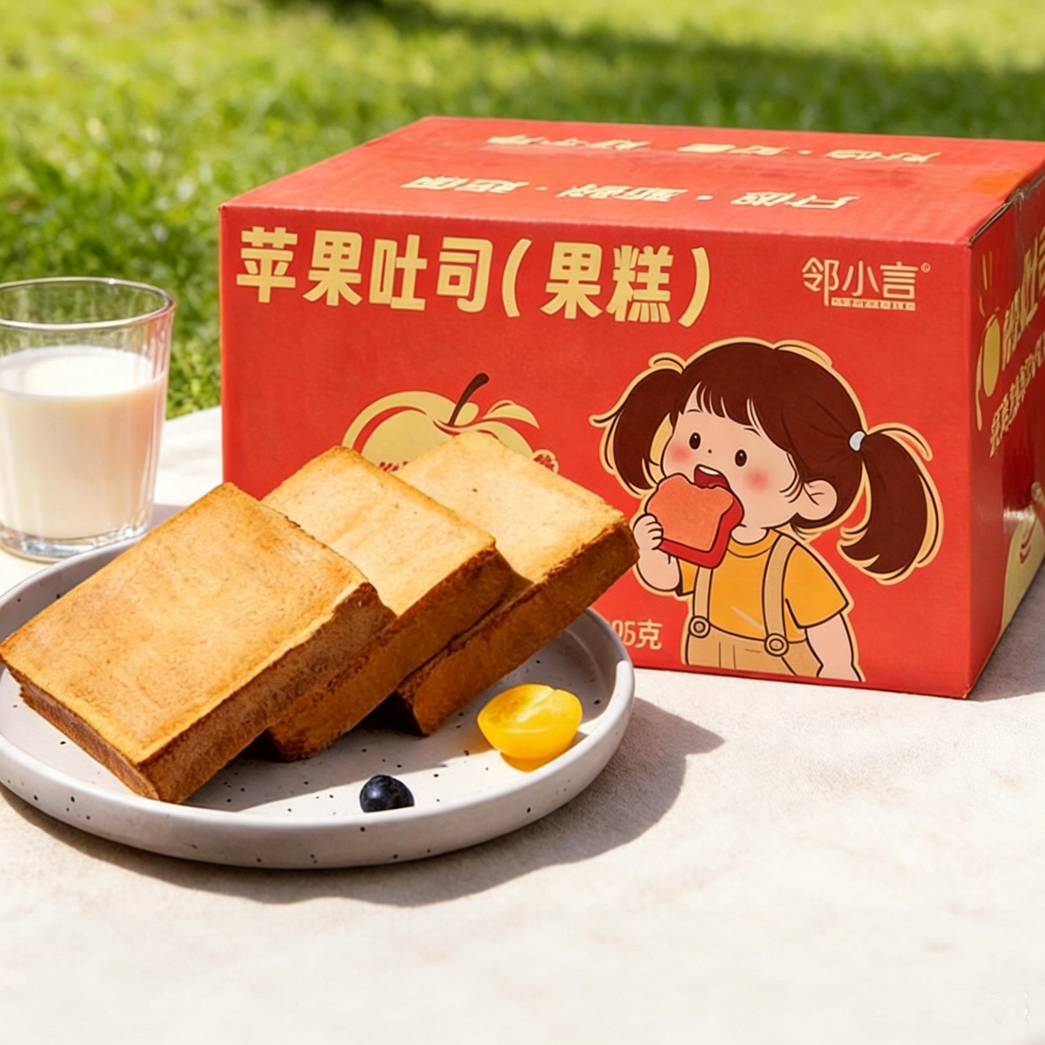 邻小言苹果吐司果糕早餐厚切吐司营养代餐儿童健康零食点心205g*1
