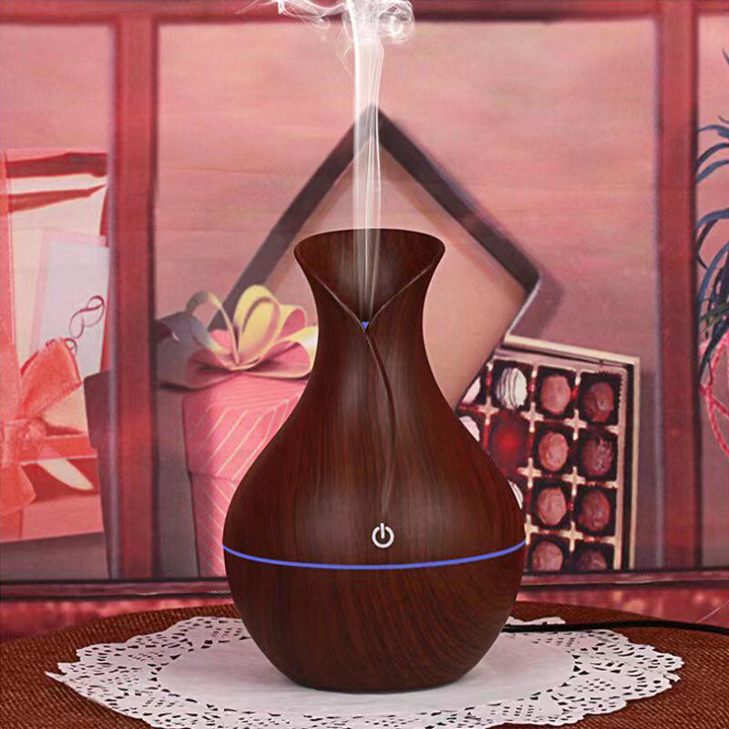 木纹花瓶加湿器香熏机usb车载家用七彩夜灯静音磨菇加湿器