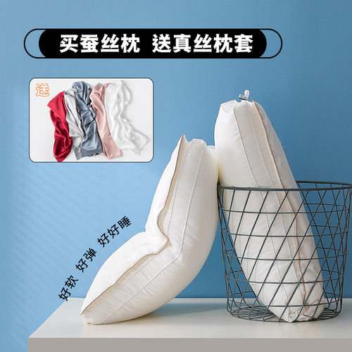 丹迪斯蚕丝枕中高枕型 双人特软枕头枕芯送真丝枕套