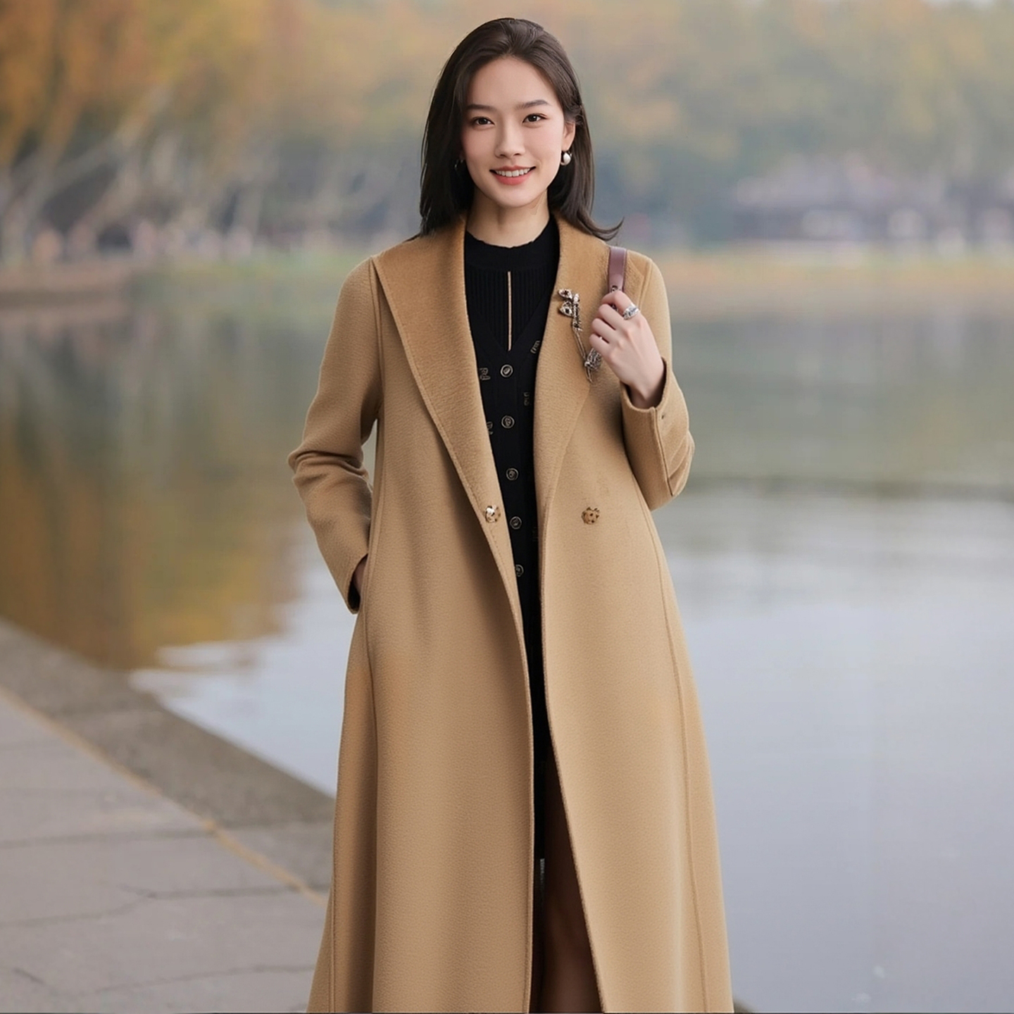 赢智尚100绵羊毛驼色大衣