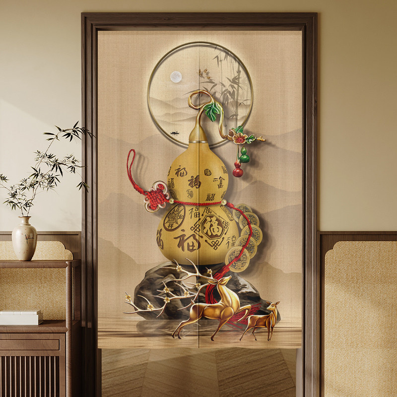 风水葫芦门帘免打孔隔断窗化解卧室玄关门对门布帘厕所隐私遮挡帘