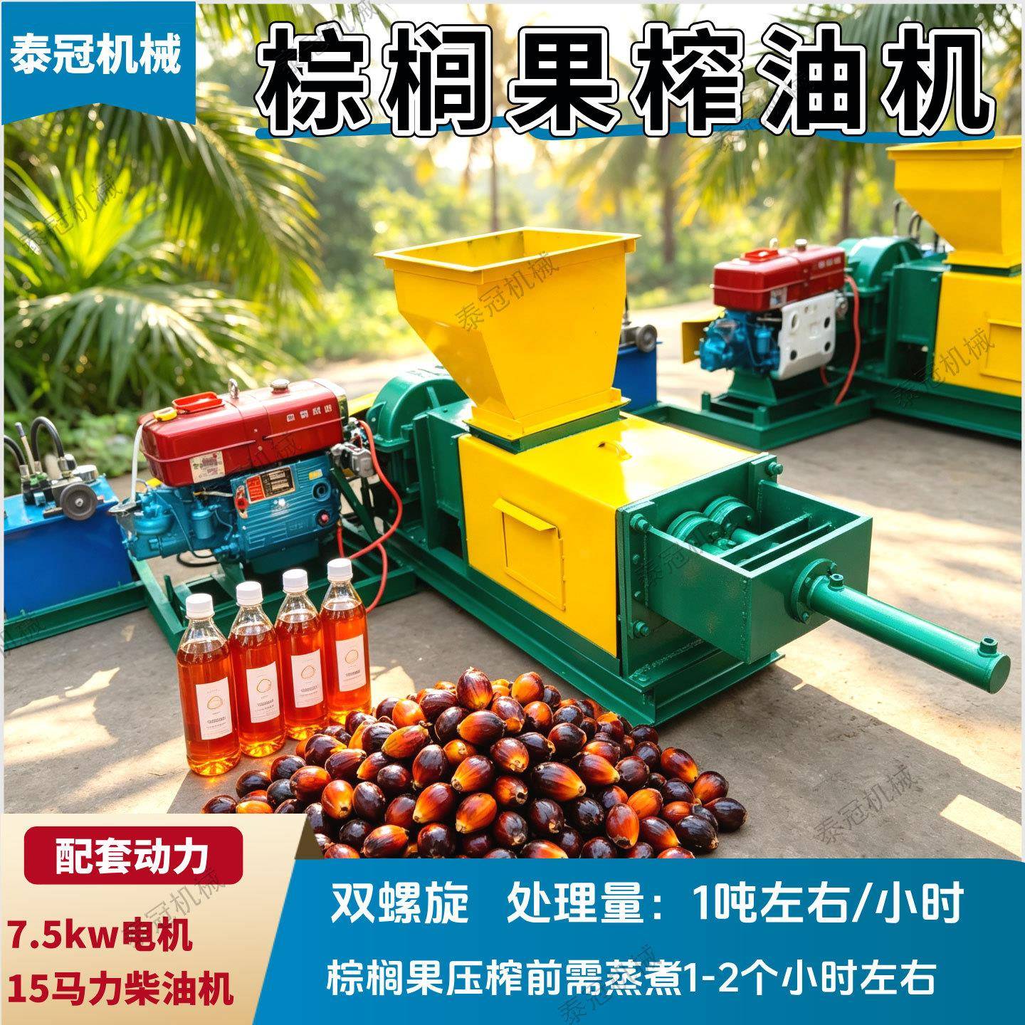 1吨双螺旋棕榈果食用油榨油机非洲电机柴油机带棕榈果打油机