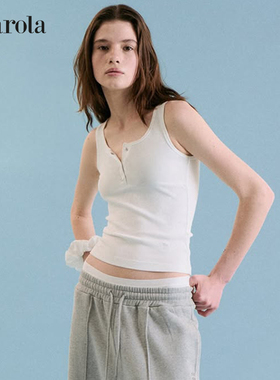 [张元英同款]ROLAROLA25年秋款修身棉刺绣背心吊带上衣打底短款女