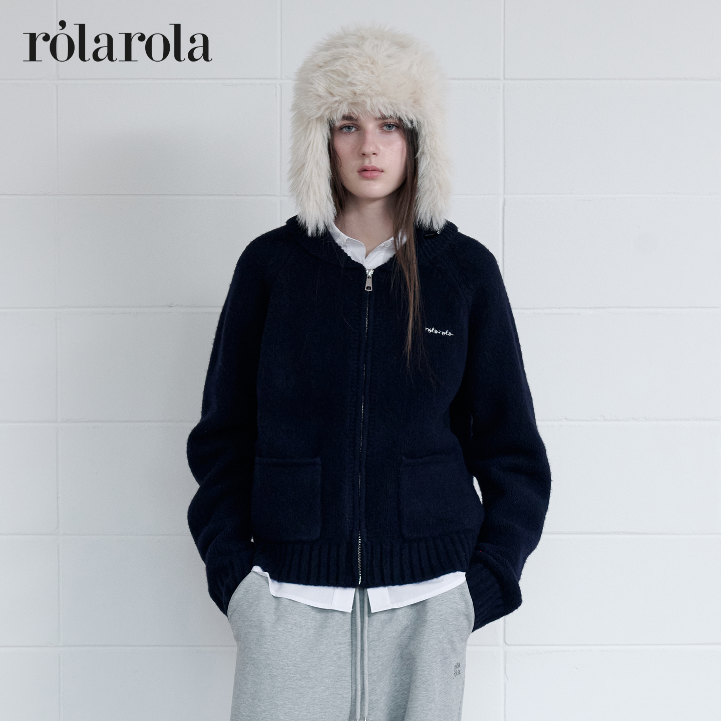 ROLAROLA25年秋冬新款羊毛针织开衫立体刺绣宽松休闲减龄毛衣外套