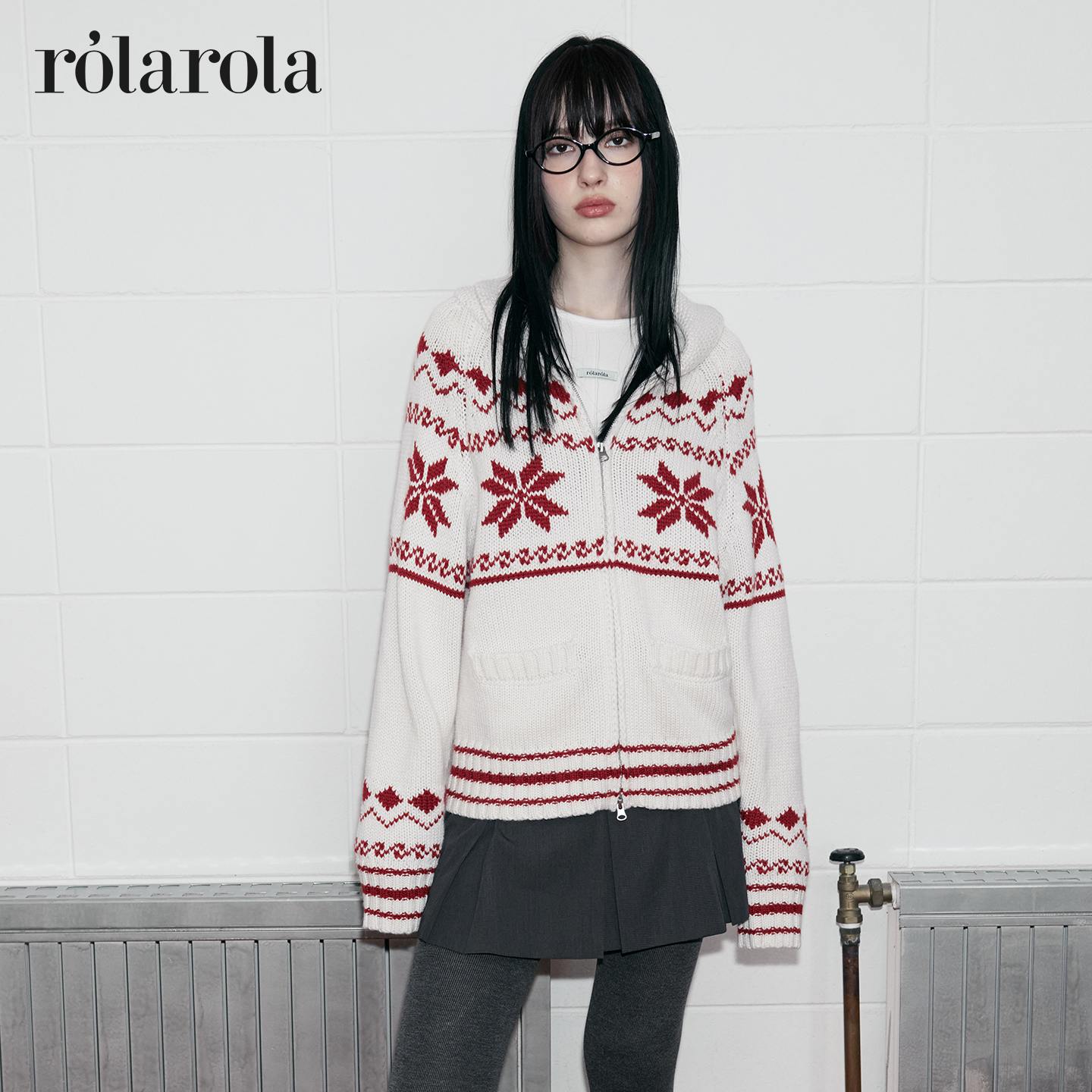 ROLAROLA25年秋冬新款北欧风费尔岛羊毛针织开衫宽松连帽毛衣外套