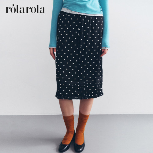 [张元英同款]ROLAROLA26年秋季极简风复古波点半身裙荷叶边中长裙