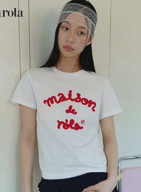 [张元英同款]ROLAROLA新款经典字母刺绣短袖圆领t恤
